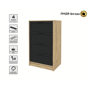 Kомод Тренд КТ-К60 (Дуб золотой ЛДСП/ Черный ЛМДФ) Ш600 В1020 Г451